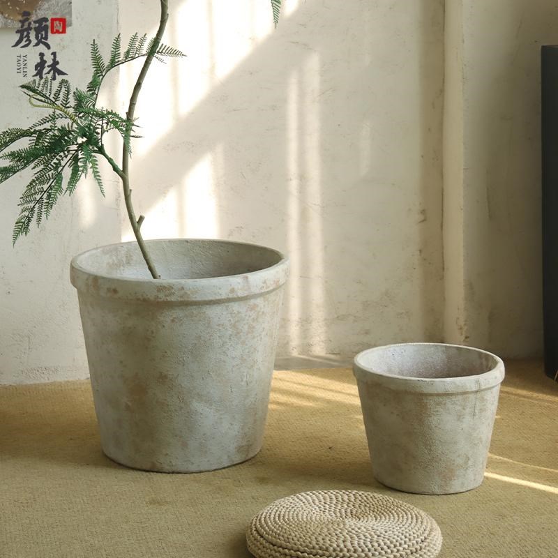 复古色大口径落地盆客厅商场酒店大型绿植盆龙血树铁树种植大盆