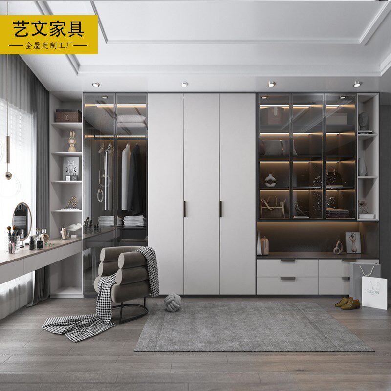 全屋定制兔宝宝板万华禾香板步入式卧室放式转角衣帽间上海