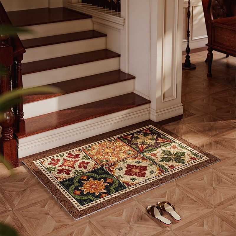 糖仙棕美拉德复古砖地垫垫进门丝圈除尘耐脏防滑定制