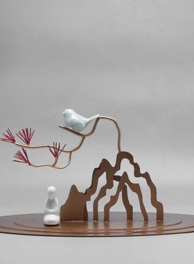 新中式现代简约禅意铁艺陶瓷摆件创意样板房间电视柜玄关软装饰品