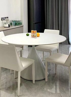 进口岩板圆桌小户型家用圆形餐桌简约白色餐厅桌椅组合亮光德利丰