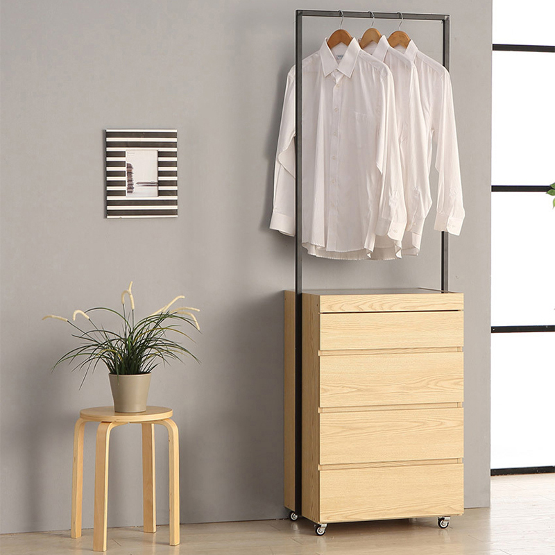 直发香港可移动抽屉衣帽架带轮子铁艺H实木多宝格收纳柜简约储物