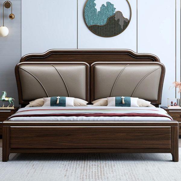 紫金檀木实木床新中式双人床主卧轻奢大床真皮软包高端大气家用床