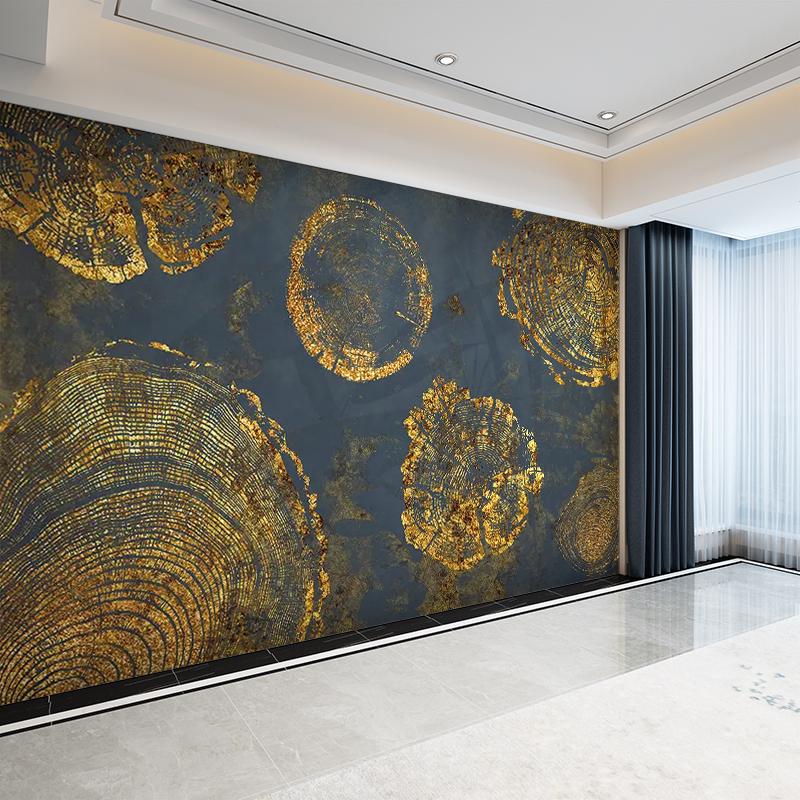 电视背景墙2024新款壁画北w欧年轮墙布客厅沙发影视墙抽象艺术壁