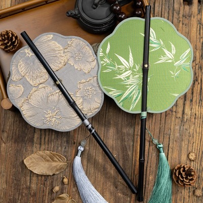 古风腰扇卷短柄古代折叠便携团扇紫竹仿宋非遗魏晋迷你圆折扇子