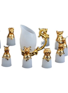 金镶玉只阿富汗白玉十二生肖酒杯摆饰工艺酒具装摆设