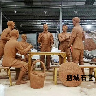 盛城石艺砂岩钢雕塑复古风抗战题雕塑仿古铜物圆雕