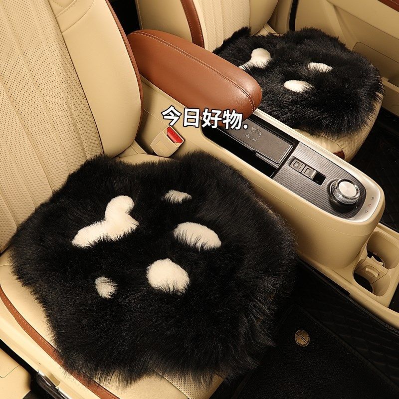 冬季短毛绒汽车坐垫无靠背棉垫防滑座垫车垫免捆绑通用三件卡通