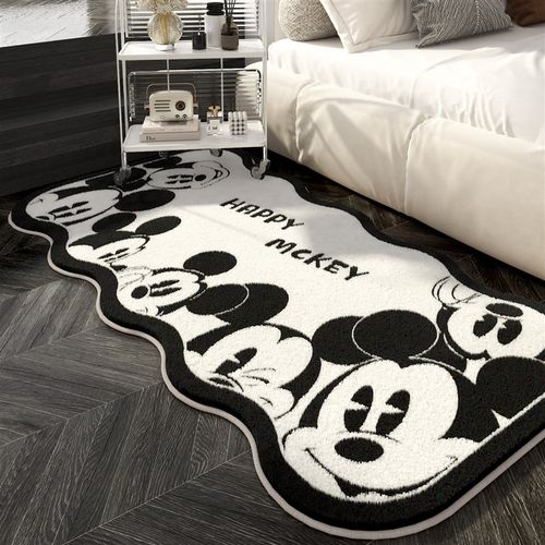 米奇卡通床边毯儿童房卧室加厚仿羊绒地毯毛绒长条机洗防滑地垫