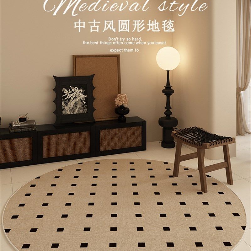 复古风级感客厅地毯加厚卧室圆形地垫防水擦茶几坐垫子