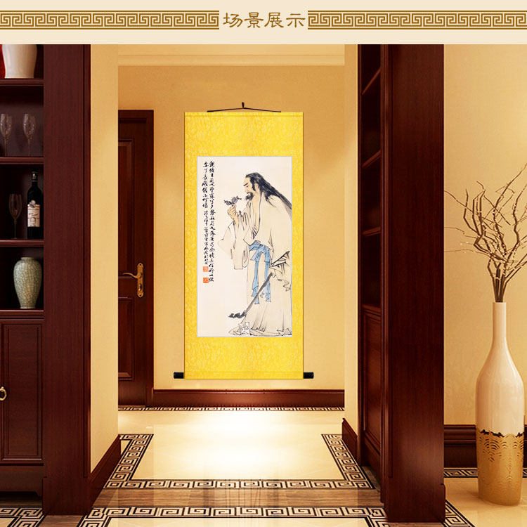 屈原人物画像 朝饮木兰卷轴挂画 端午节屈子装饰画定制订做,家居饰品,国画,淘宝优惠券,粉丝福利购,淘宝优惠卷