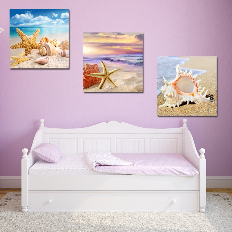 装饰画现代无框画儿童房间壁画卧室床头挂画海星风景画地中海