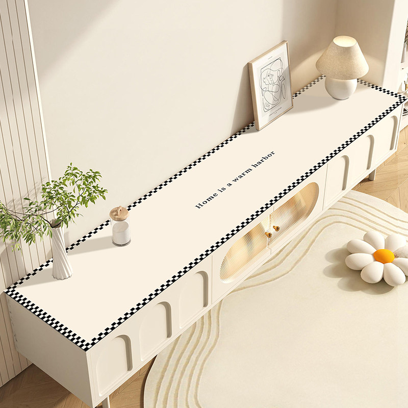 奶油风电视柜桌垫防水免洗桌布茶几台面保护垫子防水长条盖布