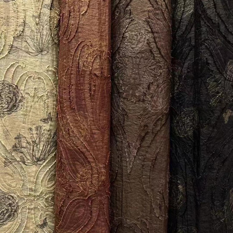 花瓣提花精细毛边剪花烫金印花布料连衣裙衬衫小衫新中式设计面料