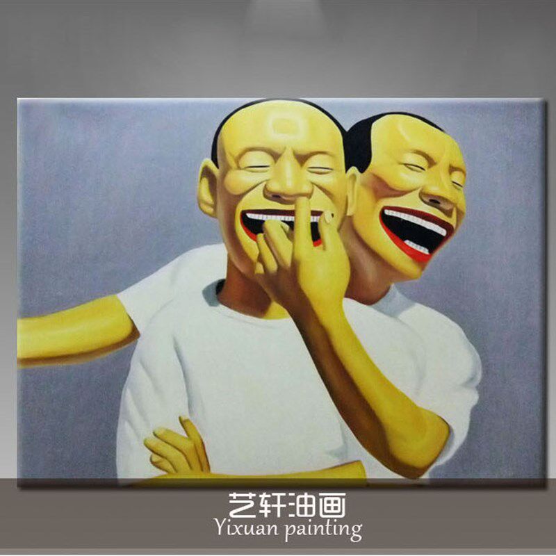 手绘油画岳敏君怀大笑大嘴巴笑脸物后现代欧式写实玄关装饰画