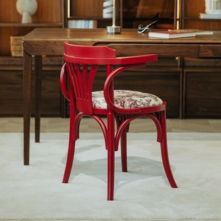 樱桃房间号餐椅复古软包家用靠背椅国风红色实木椅子扶手椅