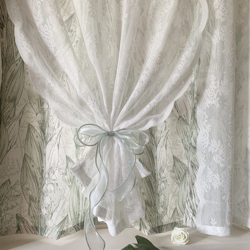 韩式纱布一体田园纱帘窗帘透光透人免打孔自粘贴半遮光落地阳台