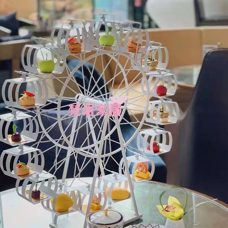 现代创意摩天轮装饰摆件旋转下午茶咖啡厅婚礼烘焙点心甜品展示架