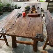 老榆木门板茶吧台桌复古做旧老门板桌子茶台实木风化板旧木板