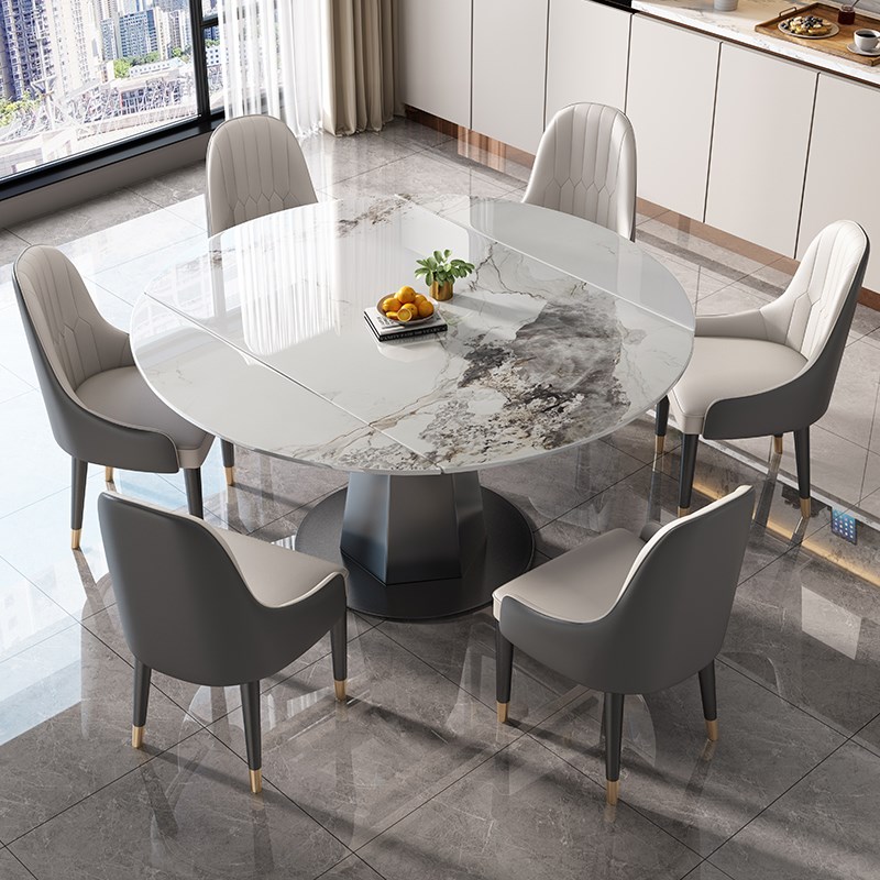 馨佰利岩板餐桌家用餐桌椅22新款小户型旋转变圆现代饭桌