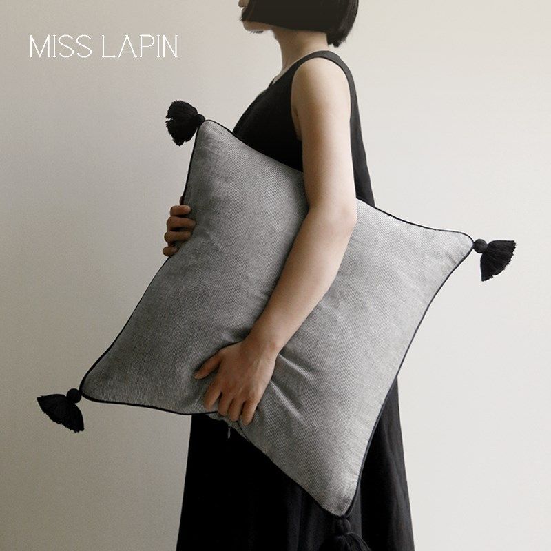 中古风黑灰色棉麻吊穗抱枕客厅靠枕靠包沙发靠垫样板间靠包,居家布艺,靠垫/抱枕,淘宝优惠券,粉丝福利购,淘宝优惠卷