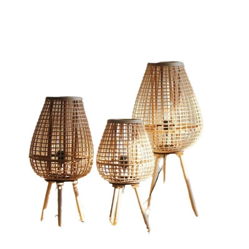 藤编灯庭院风灯阳台茶室装饰复古灯罩氛围灯摄影装饰落地支架灯