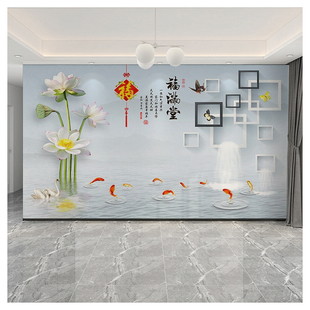 222新款 墙布d立体壁布 客厅电视背景墙墙纸鸟壁纸山水壁画中式