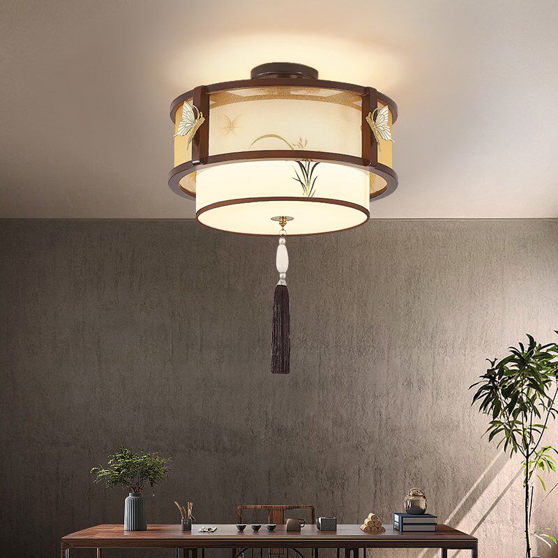 新过道灯玄关阳台卧室仿古茶楼半吸顶实木衣帽房间走廊小吊灯