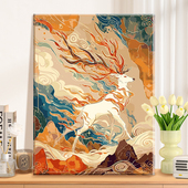 大瑞兽数字油画丙烯填充手绘手工插画治愈系减压油彩涂色画