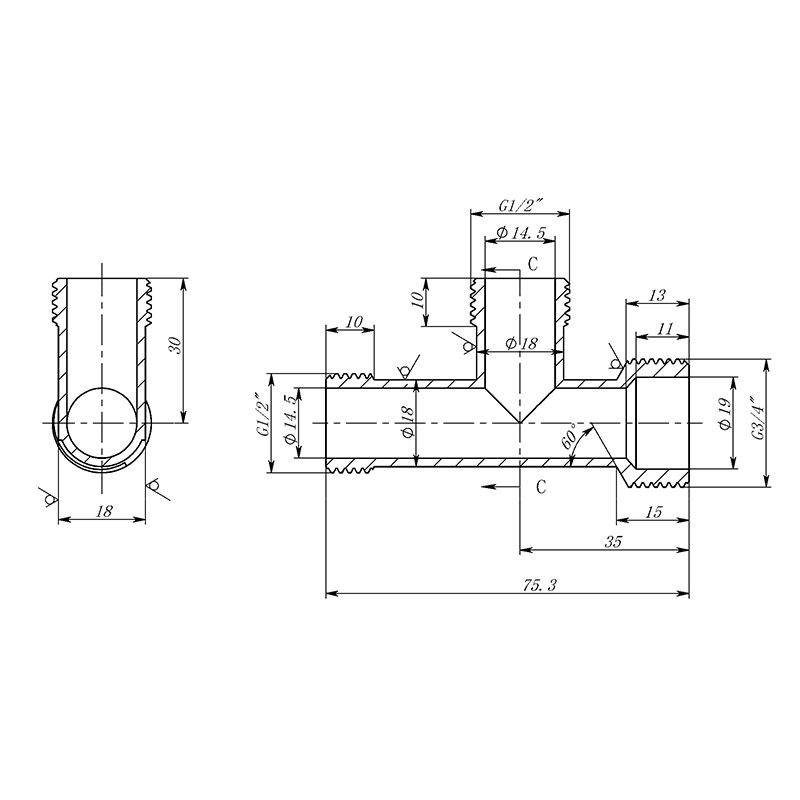 黄铜分转分三外丝活接卡三通燃气管热水器自来水管接头铜