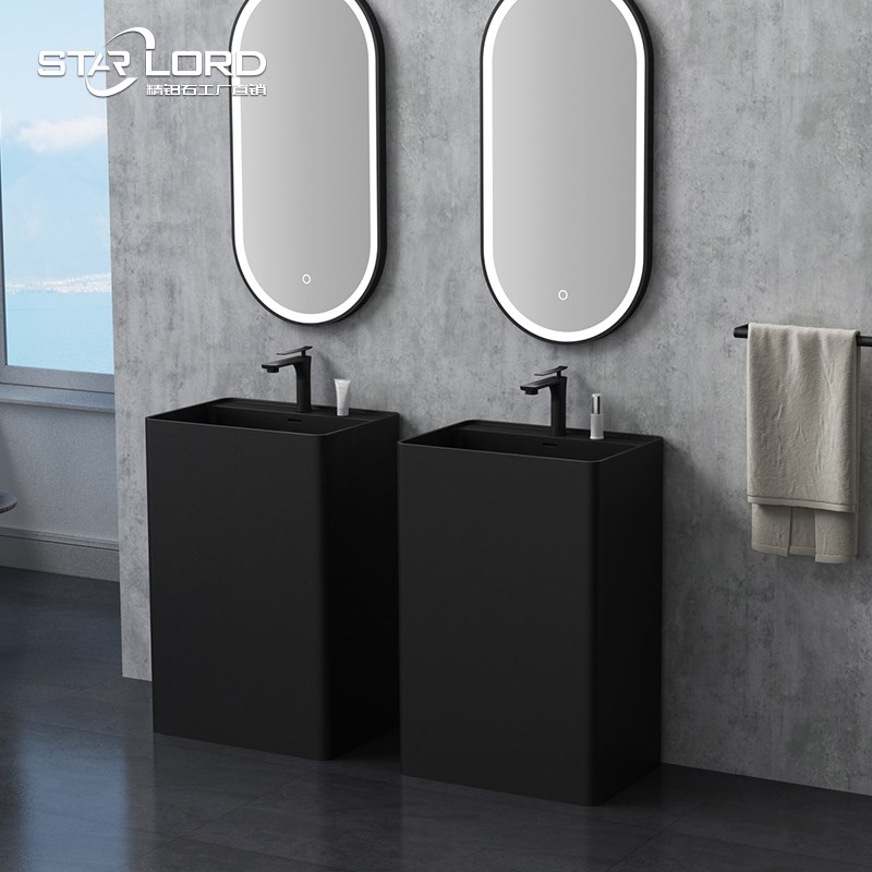 人造石黑色灰色立柱盆一体落地式酒店洗手盆洗脸盆阳台定制台盆