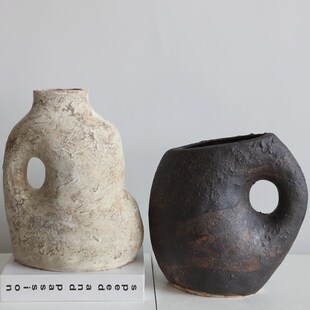 现代格调级感大地色艺术软装饰品侘寂陶瓷瓶客厅复古陶罐