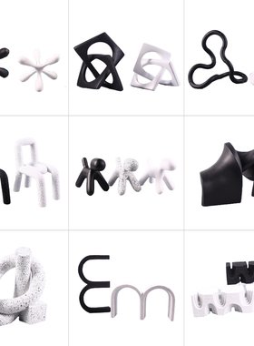 现代白色几何树脂抽象绳结样板间售楼处书房客厅软装饰品