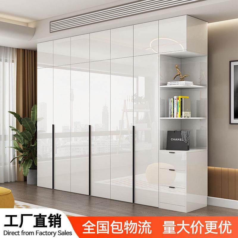 轻奢极简柜子衣柜家用卧室UV亮光颗粒板平开四六门组合拼装大衣橱
