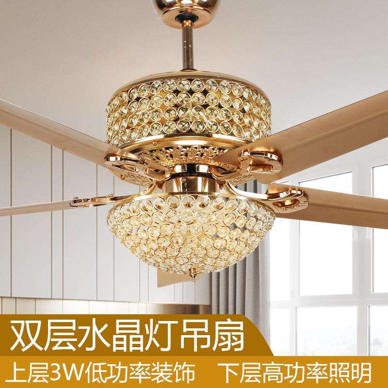 aokool美式餐厅吊扇灯乡村复古欧式铁叶客厅风扇灯水晶led灯具