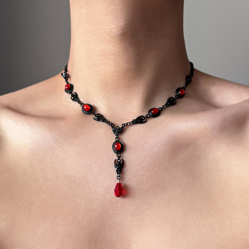 欧美复古暗黑风红宝石项链个性朋克女哥特式风小众项链万圣节cos