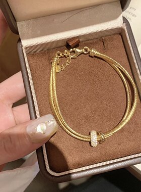 爆闪满钻跑环黄金色手链女款2026新款双层丝绸手环轻奢高级感手饰