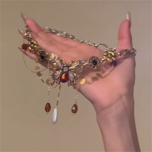 美拉德蝴蝶项链棕色2025新款轻奢小众设计锁骨链choker颈链配饰品