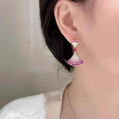 赵露思大号扇子项链耳环高颜值配饰渐变粉钻扇形锁骨链送女友礼物