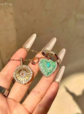 中古薄荷绿爱心吊坠项链女款2026新款复古轻奢小众设计感锁骨颈链