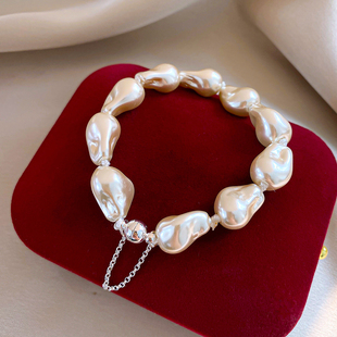 时尚不规则珍珠手链女高级感仿巴洛克异形珍珠优雅气质个性手饰品