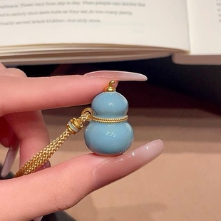 新中式彩色滴油珐琅葫芦吊坠项链精致简约高级感长款毛衣链中国风