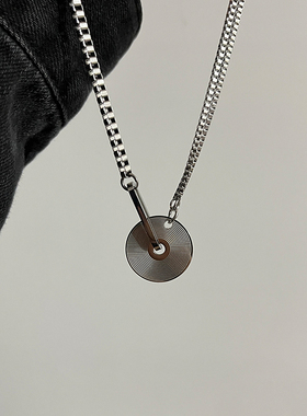 美式轻奢黑胶唱片银色锁骨链