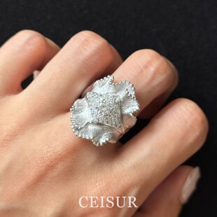 重工银色拉丝细闪裙边戒指女款独特小众设计指环轻奢高级感食指戒