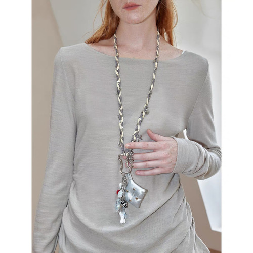 原创手工编织百搭小众设计感朋克长款项链女毛衣链包挂链2025新款