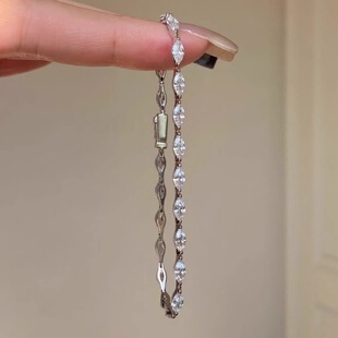 ins冷淡风极细满钻银色手链女轻奢气质精致高级感叠戴手饰配饰品