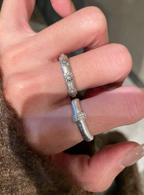 中古拉丝芒星排钻戒指女轻奢高级感复古时尚食指戒2025年新款指环