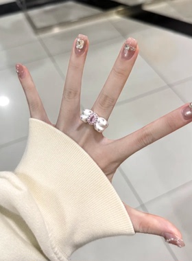 银河甜心公主粉钻蝴蝶结食指戒