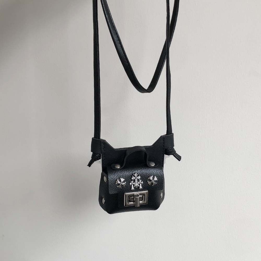 y2k甜酷辣妹黑色小皮包耳机包夹项链女日常便携长款斜挎装饰配饰