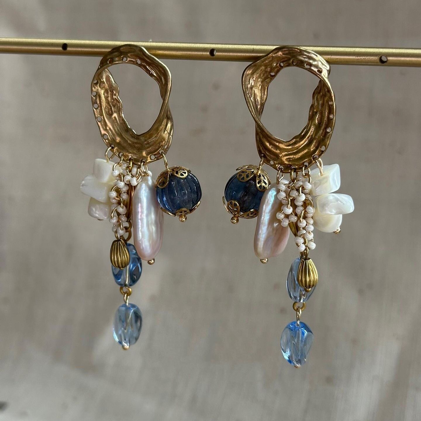 【海螺之声】vintage中古不规则设计感流苏串珠耳钉高级感耳饰女